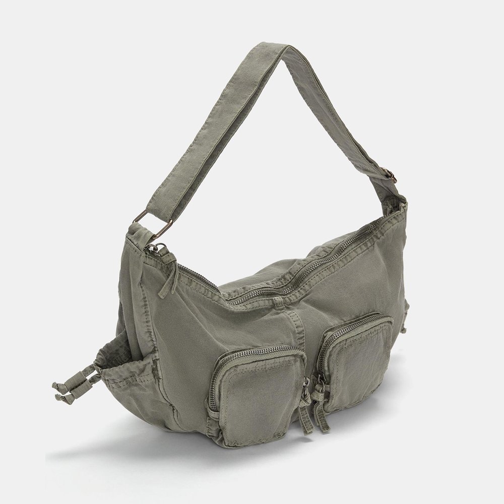 Canvas half-moon shoulder bag